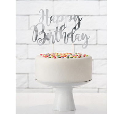 CakeTopper Happy Birthday silber